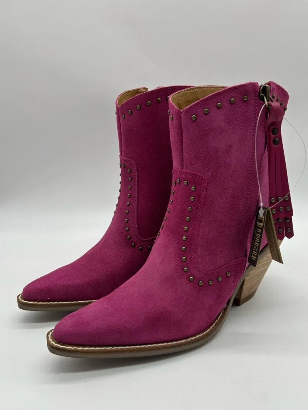 Dingo Pink Suede Ankle Boots Studded Fringe Western Style Sz 8M New With Box